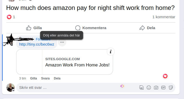 A picture of a fraudulant link, displayed on a Facebook Job group