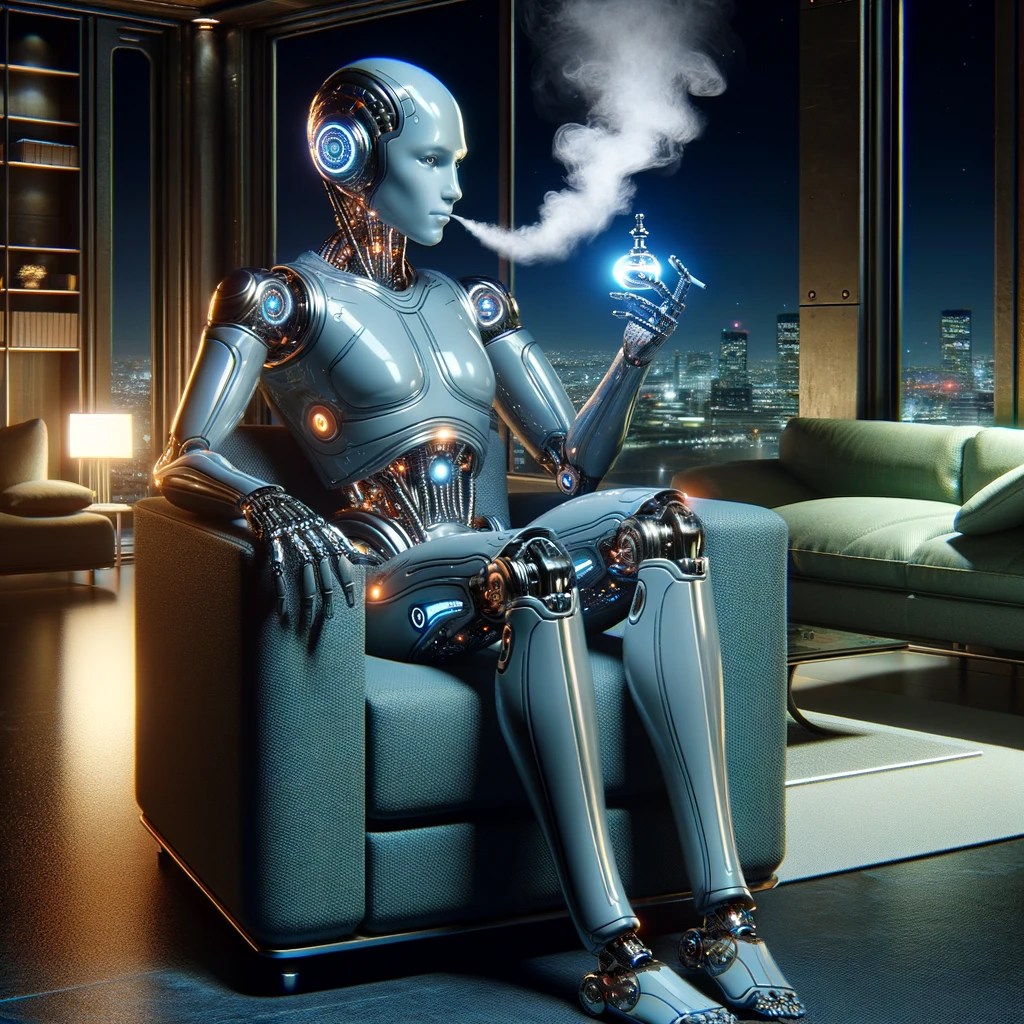 An image of a robot that might be  smoking weed